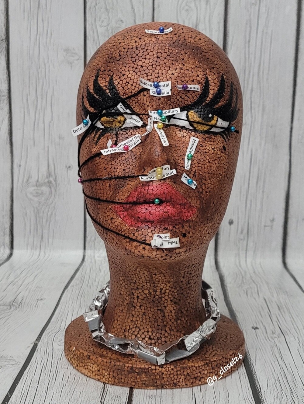 Hand Crafted Styrofoam Display Head with Bold Eye & Lip Art